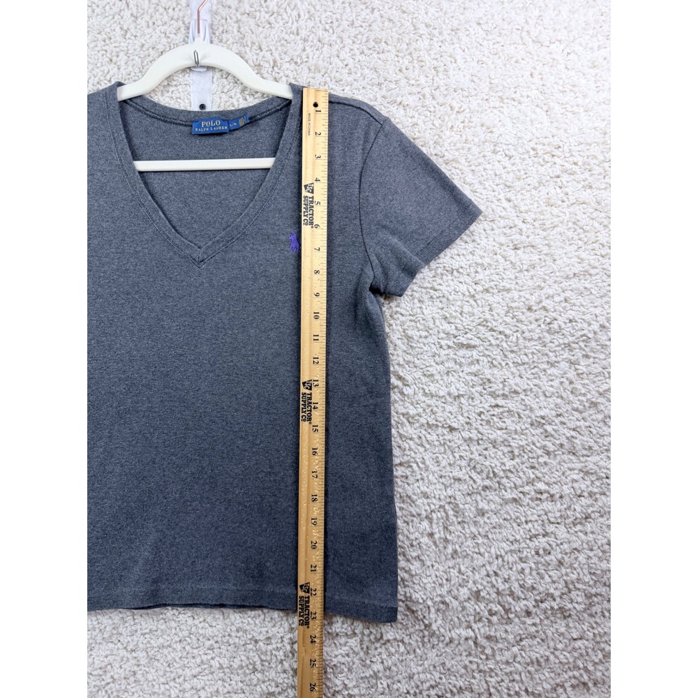 Polo Ralph Lauren V-Neck Tee Womens Large Grey Purple Pony Cotton - Picture 5 of 10